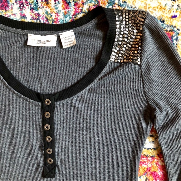 Miss Me Tops - Miss Me | Sequin Shoulder Long Sleeve Top 🌻